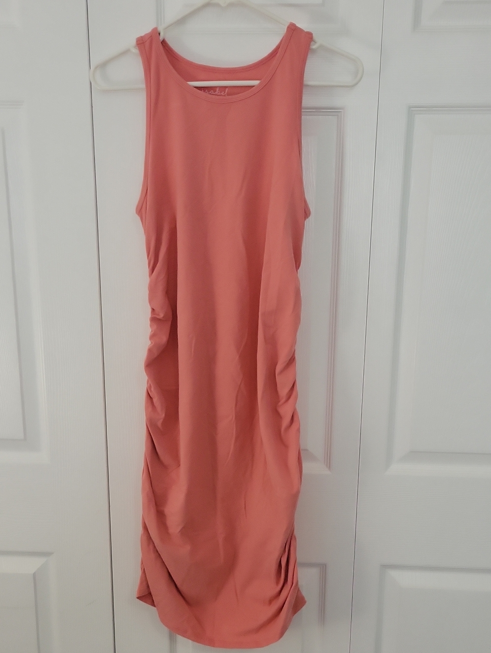 Maternity Sleeveless Ruched Coral Bodycon Dress